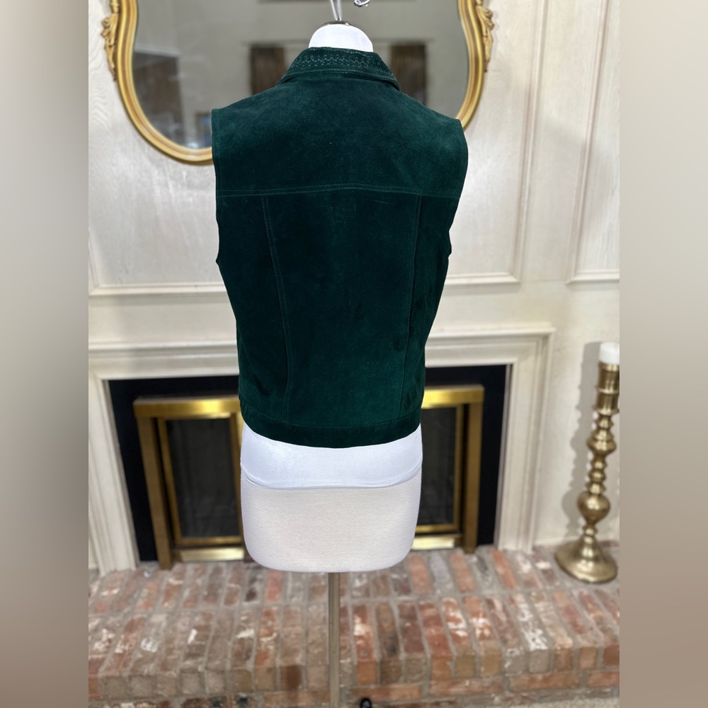 AGAR Suede Leather‎ Vest XL Green Western Snap Front Embroidered Y2K Rodeo - Picture 6 of 10